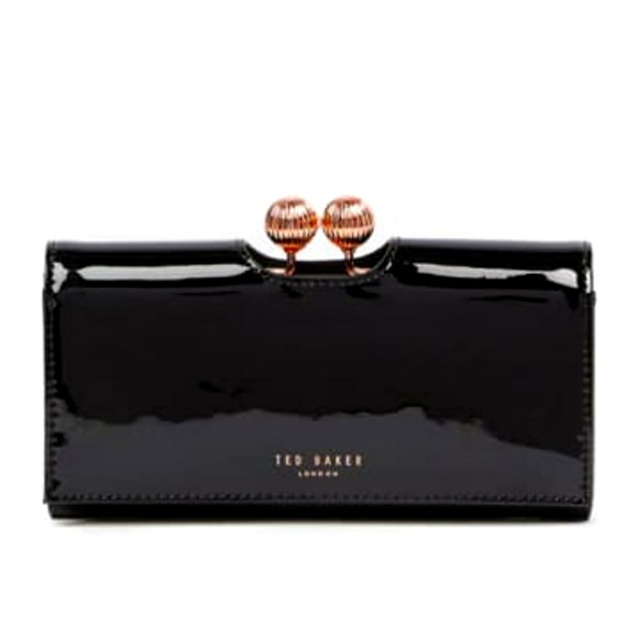 Ted Baker Black Patent Leather Bobble Rose Gold Wallet - Picture 1 of 13